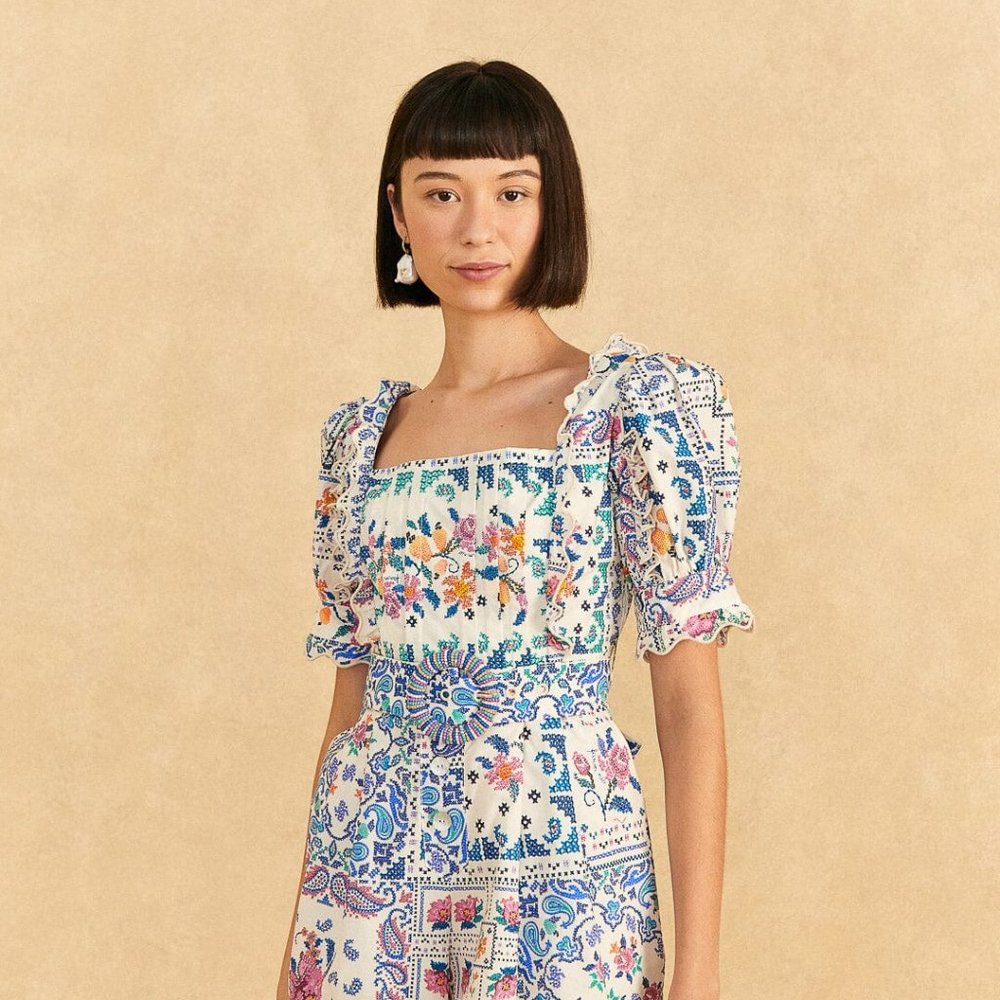 NWT-FARM RIO   Off-White Romantic Bandanas Organic Cotton Romper